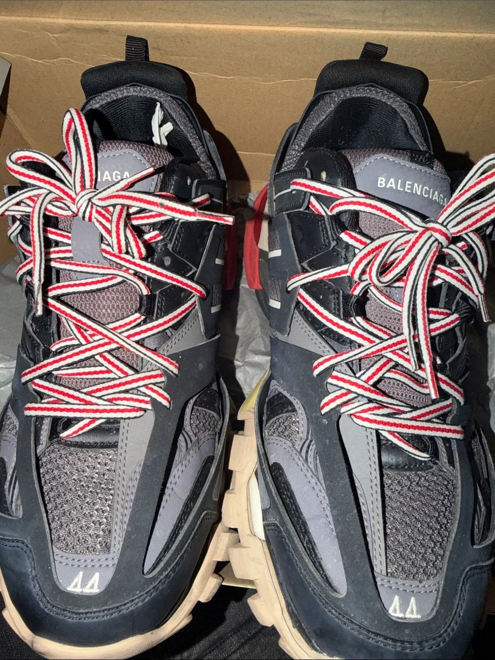 Balenciaga Chunky Trainer Sneakers in Gray with Red-Trim Laces